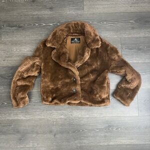 Free People Mena Cropped Faux Fur Jacket Brown XS Y2K Boho 90s Indie Sleeve Cozy